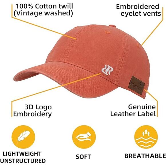 RRvane Vintage Washed Twill Cotton Orange Soft Adjustable Baseball Cap Hat - Picture 8 of 8